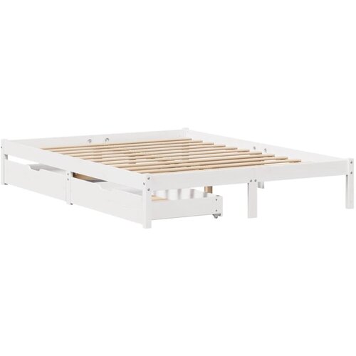 vidaXL Posteljni okvir s predali bel 135x190 cm trdna borovina, (21292355) Cene
