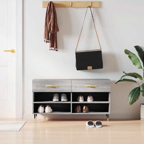  Klupa za cipele siva boja hrasta 102x35x55 cm konstruirano drvo Cijene
