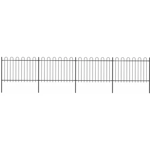 vidaXL Vrtna ograja z obročastimi vrhovi jeklo 6,8x1,2 m črna