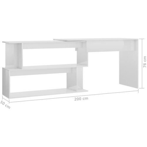  Kutni radni stol sjajni bijeli 200x50x76 cm konstruirano drvo Slike