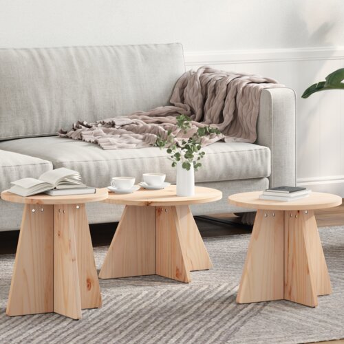 vidaXL Klubska miza 3 pcs Naravni 49 x 49 x 30 cm Masivno borovo les Cene