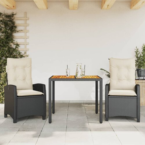  3-dijelni vrtni blagovaonski set s jastucima od poliratana crni Crna 90 cm table length Slike