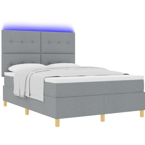 vidaXL Krevet s Box Springom i Madracem & LED Svjetlom Svjetlosiva 140x190 cm Tkanina Cijene