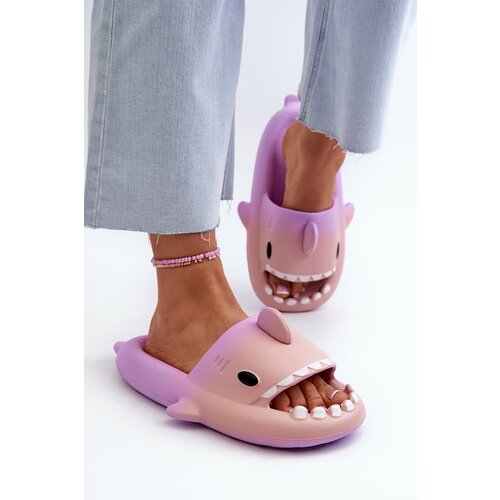 Kesi Women's lightweight foam slippers with a shark motif, purple and pink, Kasila Slike