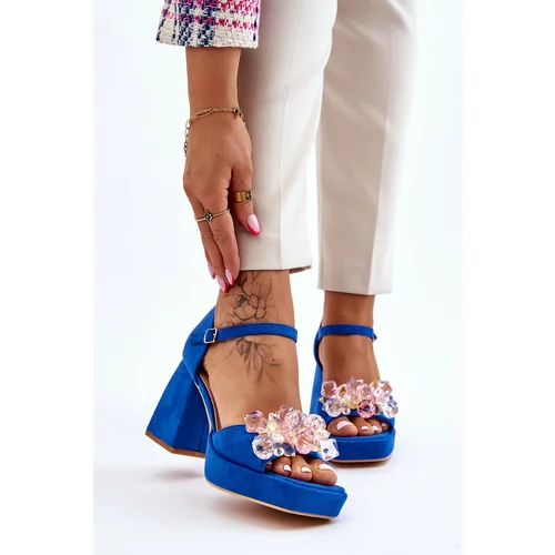Kesi Fashionable sandals with crystals on robust heels Blue Garrett