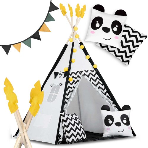 Nukido Teepee &scaron;ator za djecu s girlandom i svjetlima, crno-bijeli s pandom Cijene