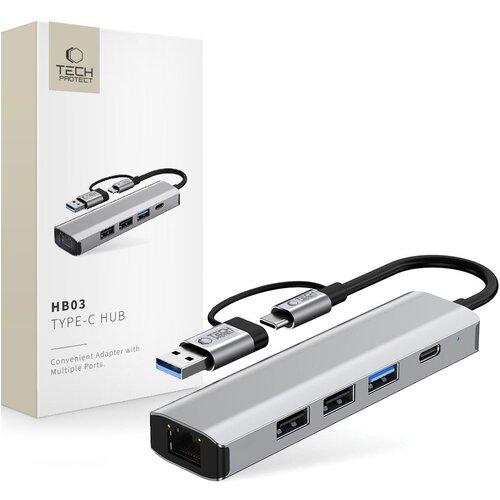 TECH-PROTECT HUB ADAPTER 5IN1 TYPE-C NA USB2.0 USB3.0 RJ45 RAČUNALNIK MACBOOK, (5000302881) Cene