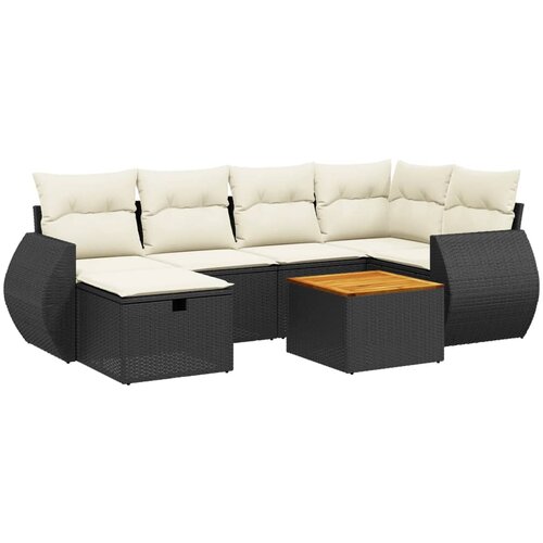  7-dijelni set vrtnih sofa od poliratana s jastucima crni Crna 70 x 62.5 x 69 cm Slike