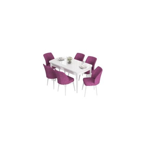 Hanah home eva - white, purple whitepurple extendable dining table & chairs set (7 pieces) Cene