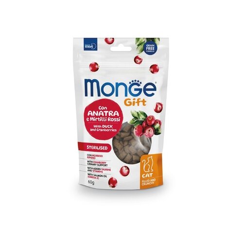 Monge filled and crunchy sterilised poslastica za mačke, pačetina sa brusnicom, 60g Cene