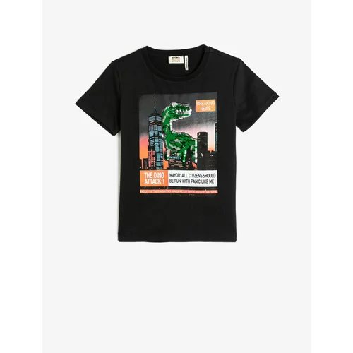 Koton Short Sleeve T-Shirt Crew Neck Dinosaur Printed Cotton