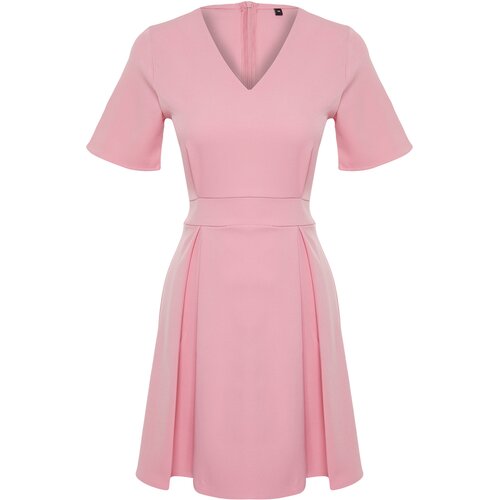 Trendyol Pink Belted Waist Open Mini Woven Short Sleeve Dress Slike