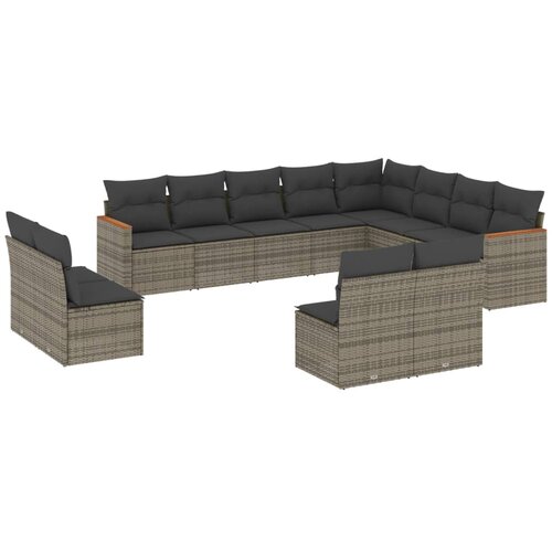  12-dijelni set vrtnih sofa od poliratana s jastucima sivi Slike