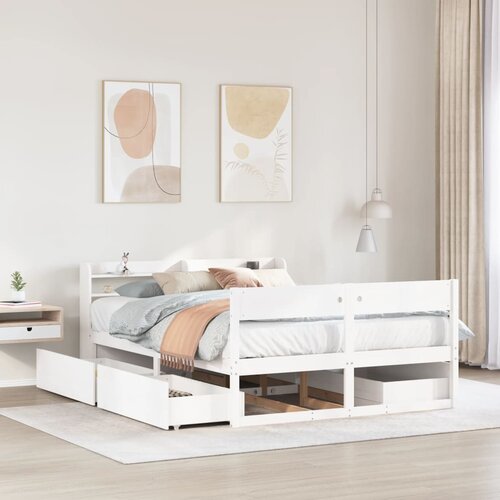 VidaXL Okvir kreveta bez madraca bijeli 140x200 cm od masivne borovine Slike