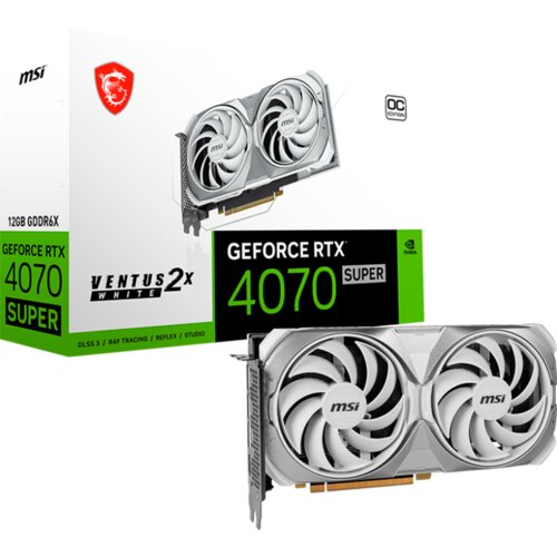 MSI Video Card Nvidia Gaming RTX 4070 Super 12G Ventus 2X White OC Graphics Card (NVIDIA RTX 4070 Super, 192-Bit, Boost Clock: 2520 MHz, 12GB GDRR6X 21 Gbps, HDMI/DP, Ada Lovelace Architecture) Cijene