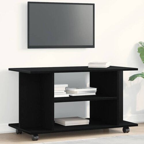 VidaXL TV omarica s kole&amp;scaron;čki Črni hrast 80x40x45 cm Inženirski les Slike
