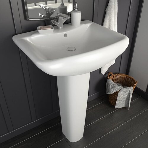vidaXL Prostostoječi umivalnik s podstavkom keramika 580x470x200mm bel Cene