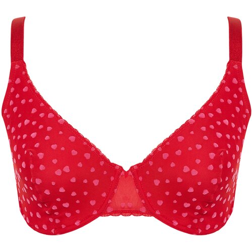 Trendyol Curve Red Heart Pattern Mesh Detailed Bra Slike