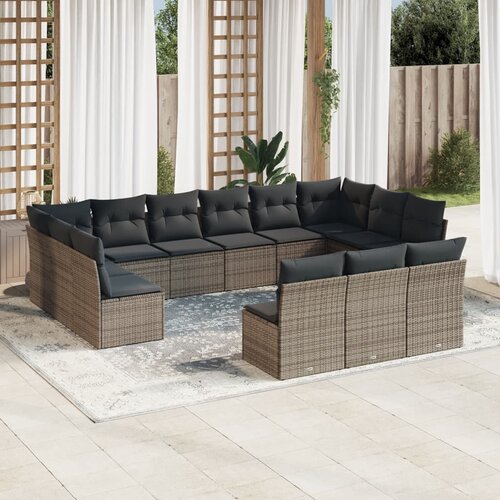 vidaXL 13-dijelni set vrtnih sofa od poliratana s jastucima sivi Cijene