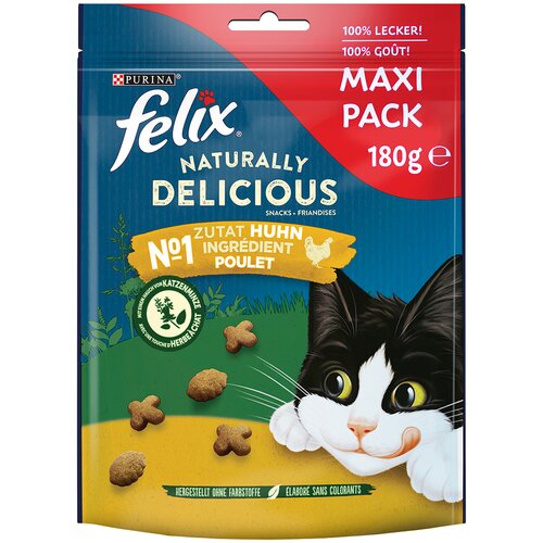 Felix Naturally Delicious grickalice za mačke - Piletina i mačja metvica (3 x 180 g) Slike