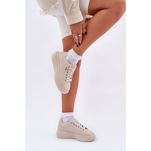 PM1 Ladies Sneakers On Platform Eco Leather Light Beige Lelandine Cene