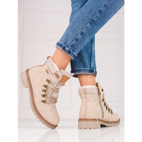 SHELOVET Beige women&amp;#039;s trappers with sheepskin Slike