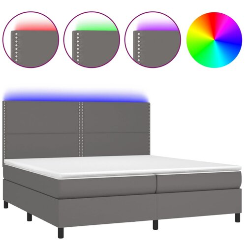 VidaXL Box spring postelja z vzmetnico LED siva 200x200cm umetno usnje, (20893458) Slike