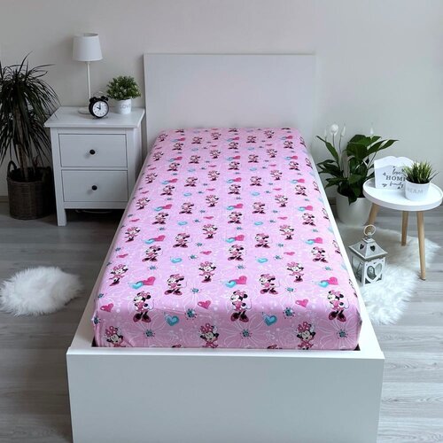 Jerry Fabrics Rožnata napenjalna bombažna otro&amp;scaron;ka rjuha 90x200 cm Minnie &amp;quot;Flowers&amp;quot; &amp;ndash; Slike