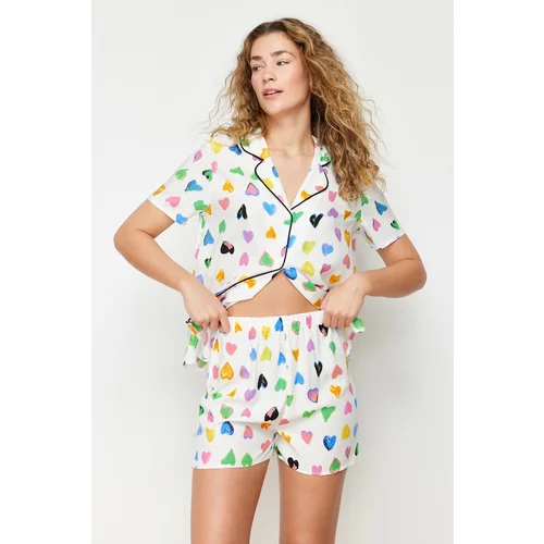 Trendyol Multi Color Heart Piping Detailed Viscose Woven Pajamas Set