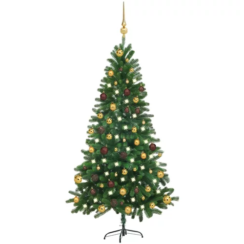  Umjetno osvijetljeno božićno drvce s kuglicama 150 cm zeleno
