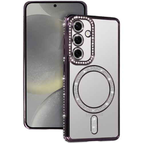 Onasi Silikonski ovitek MagSafe za Samsung Galaxy S25 5G - prozorno vijola z bleščicami Cene