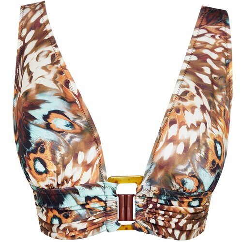Trendyol Animal Printed Triangle Bikini Top with Accessories Slike