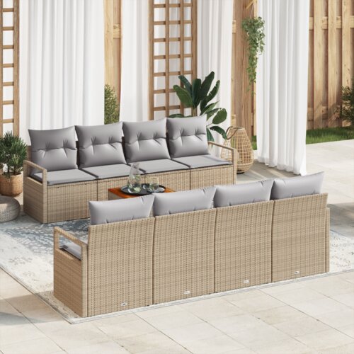 9 Komadni Vrtni Sofa Set s Jastucima Bež Poliratanski Akacija Cene