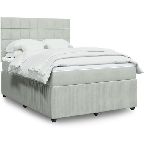 VidaXL Krevet s oprugama i madracem svjetlosivi 160x200 cm bar&amp;scaron;unasti Slike
