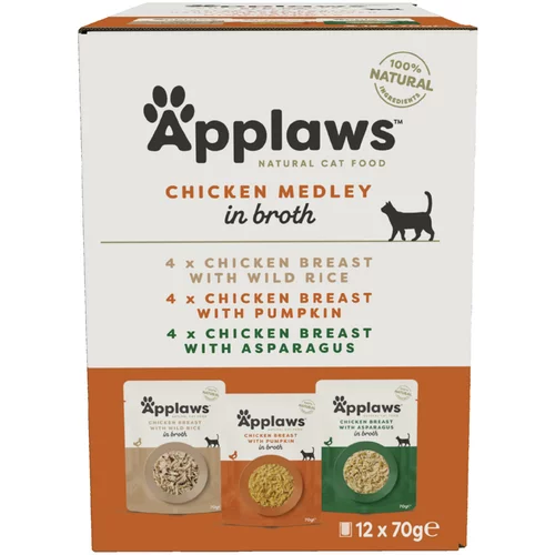 Applaws 10 + 2 gratis! mokra mačja hrana 12 x 70 g - vrečke mačja hrana v bujonu Piščančji izbor