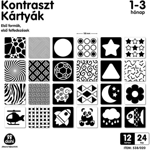 Madžarski proizvajalec Kontrastne kartice za dojenčke od 1 do 3 mesecev, 12 kosov Slike