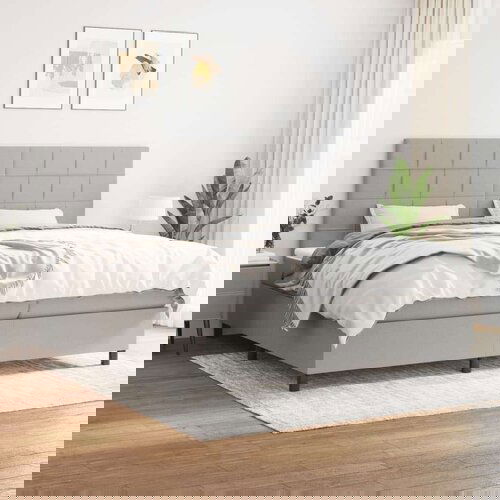  Box spring postelja z vzmetnico svetlo siva 200x200 cm blago, (20761196) Slike