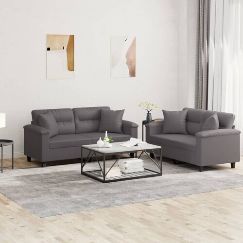  2-dijelni set sofa s jastucima sivi od umjetne kože Slike