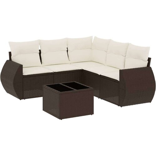 VidaXL 6-dijelni set vrtnih sofa od poliratana s jastucima smeđi Slike