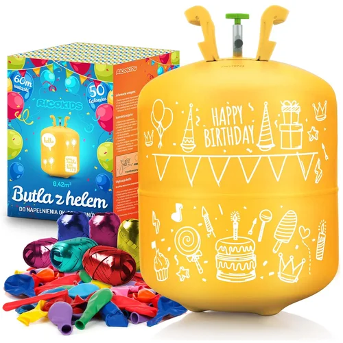 Ricokids Complete Helium Cylinder Party Set with 50 Balloons and Ribbon, (21740243)