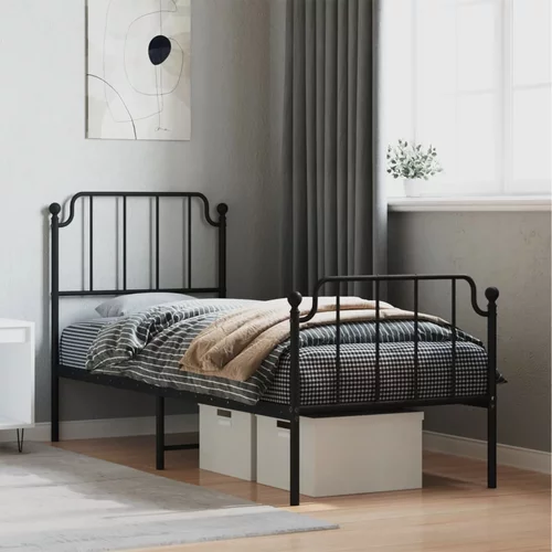 Metalni okvir kreveta s uzglavljem i podnožjem crni 75 x 190 cm