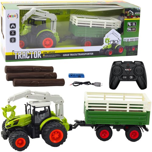 Traktor na daljinsko upravljanje s prikolicom i grabilicom - zeleni Cijene
