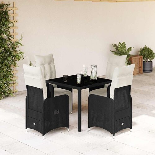  5-dijelni vrtni bistro set od poliratana s jastucima crni Crna 90 x 90 x 75 cm Cene