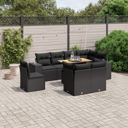 vidaXL 9-dijelni set vrtnih sofa s jastucima crni od poliratana Cijene