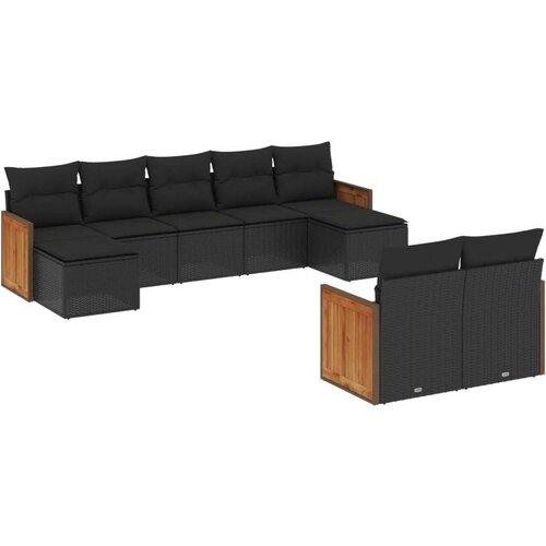  9-dijelni set vrtnih sofa s jastucima crni od poliratana Slike