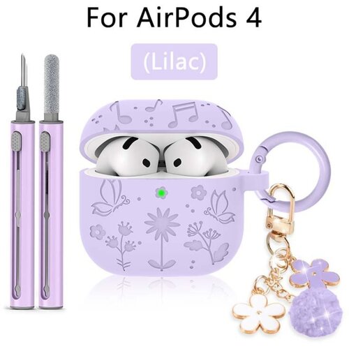 INF 3D reliefna silikonska za&scaron;čitna torbica z motivom metuljev in cvetja, združljiva z AirPods 4 &ndash; prijazna do kože, odporna na prah, pralna Vijoli?, (5000244343) Cene