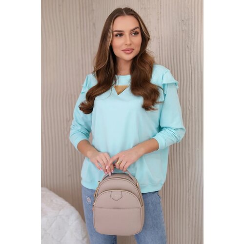 Kesi Cotton blouse with ruffles on the shoulders mint Slike