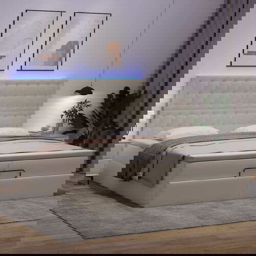 vidaXL Otomanski posteljni okvir z vzmetnicami bel 200x200cm um. usnje Cene