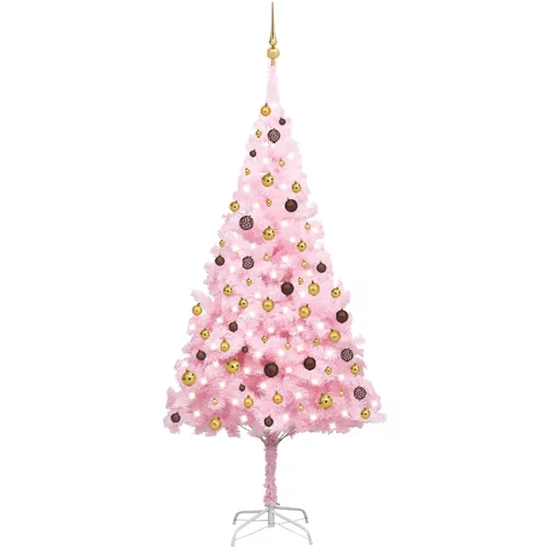 vidaXL umjetno božićno drvce LED s kuglicama ružičasto 240 cm PVC