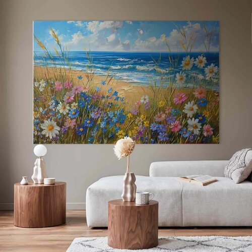  XXL slika - Seascape &amp;ndash; wildflowers and a view of the rough sea 240x160 Slike